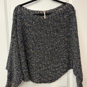 Free People Black Boat Neck Knit Sweater with Multicolor Flecks